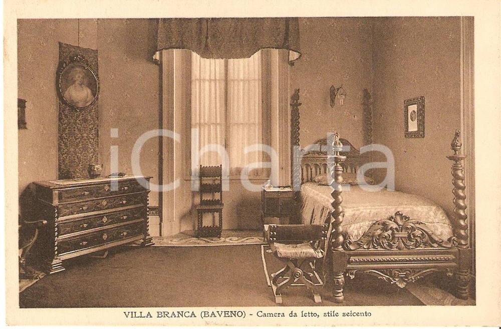 Cartolina originale da collezione 1930 ca BAVENO VB VILLA BRANCA camera da letto FP NV 1