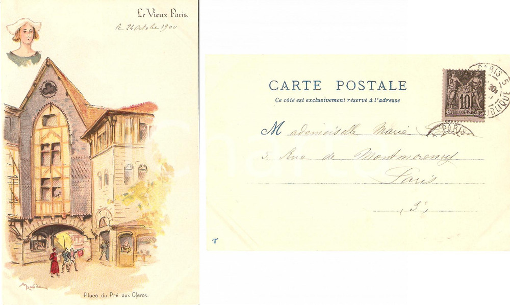 Cartolina originale da collezione 1900 PARIGI Place du PRE aux Clercs FP VG animata 1