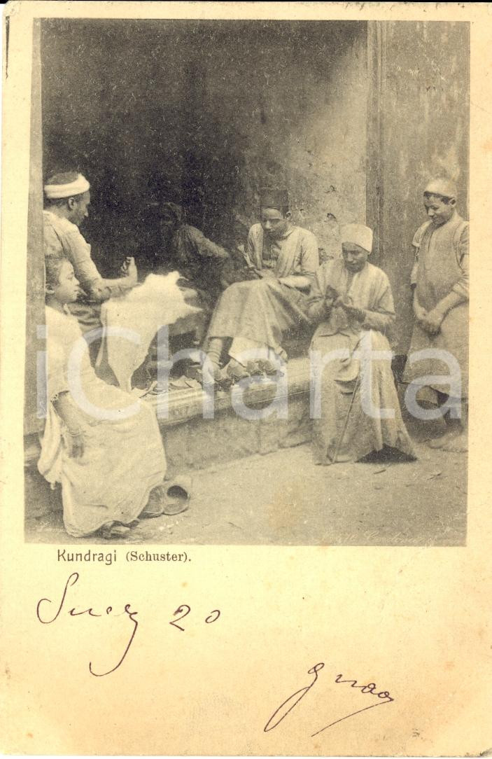 Cartolina originale da collezione 1901 SUEZ EGITTO Costumi Calzolai al lavoro FP VG 1