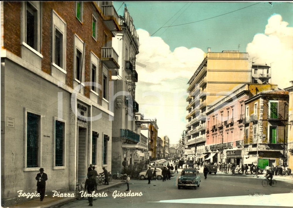 Cartolina originale da collezione 1961 FOGGIA Piazza Umberto Giordano ILLUSTRATA FG VG 1