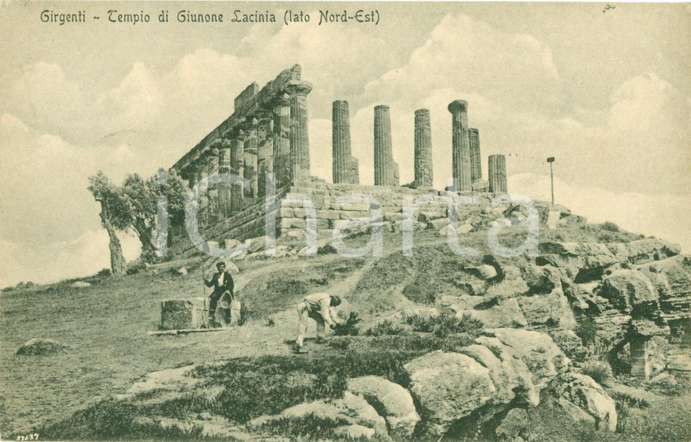 Cartolina originale da collezione 1922 GIRGENTI (AGRIGENTO) Tempo Giunone Lacinia ANIMATA Cartolina FP VG 1