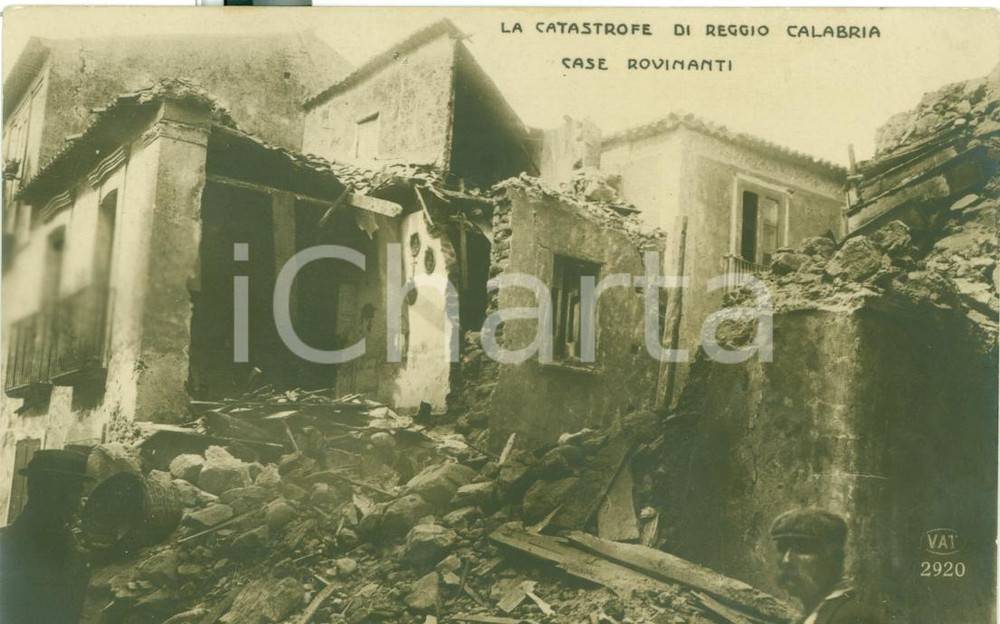 Cartolina originale da collezione 1920 ca REGGIO CALABRIA Case distrutte da terremoto 1908 ANIMATA FP NV 1