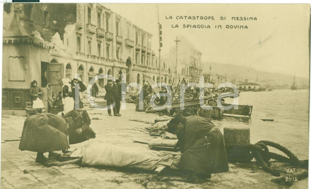 Cartolina originale da collezione 1920 ca MESSINA Spiaggia distrutta salme dopo terremoto 1908 Cartolina FP NV 1