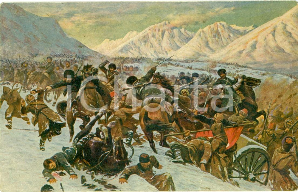Cartolina originale da collezione 1918 WW1 GRANDE GUERRA EUROPEA Russi vs Turchi nel CAUCASO Illustrata POLLI FP 1