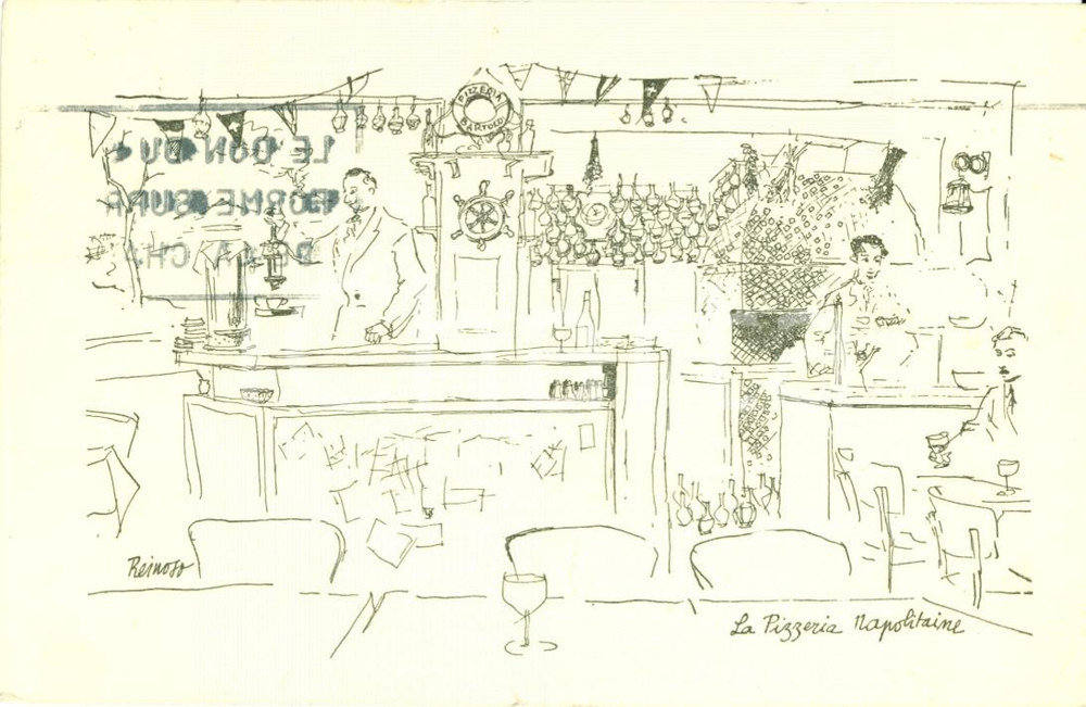 Cartolina originale da collezione 1955 PARIS Pizzeria Napolitaine BARTOLO Illust. REINOSO Cartolina FP VG 1