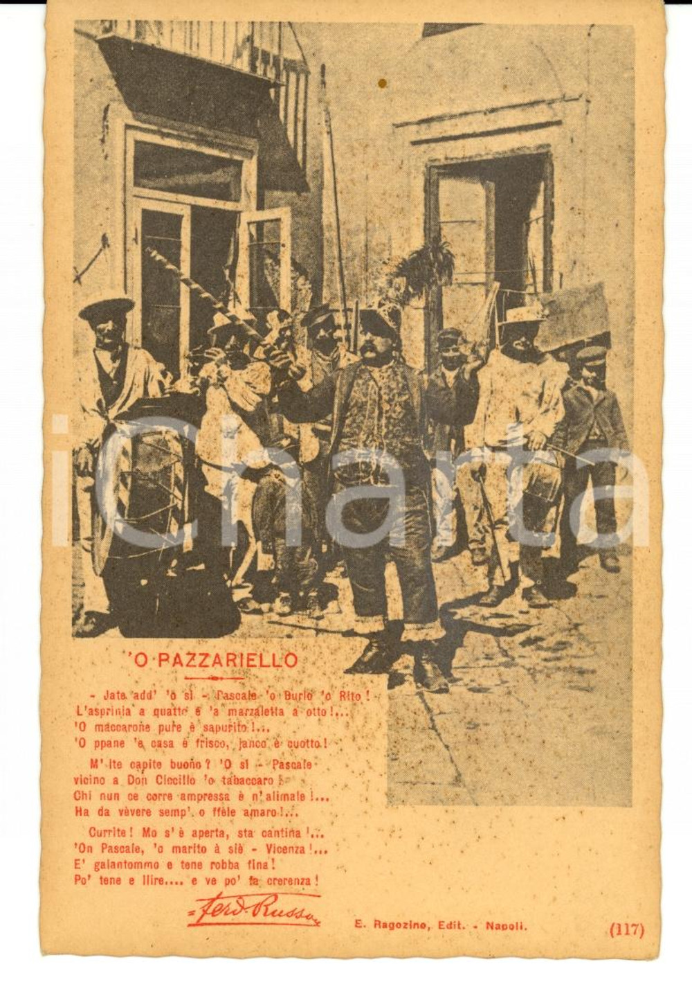 Cartolina originale da collezione 1900 NAPOLI FOLKLORE 'O pazzariello Ferdinando RUSSO FP NV 1