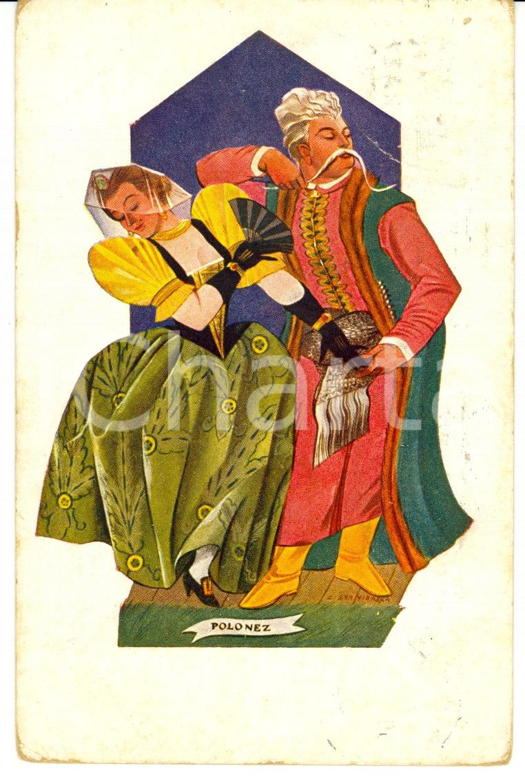 Cartolina originale da collezione 1936 VARSZAWA PL Tance narodowe POLONEZ ill. Zofia STRYJENSKA FP VG 1