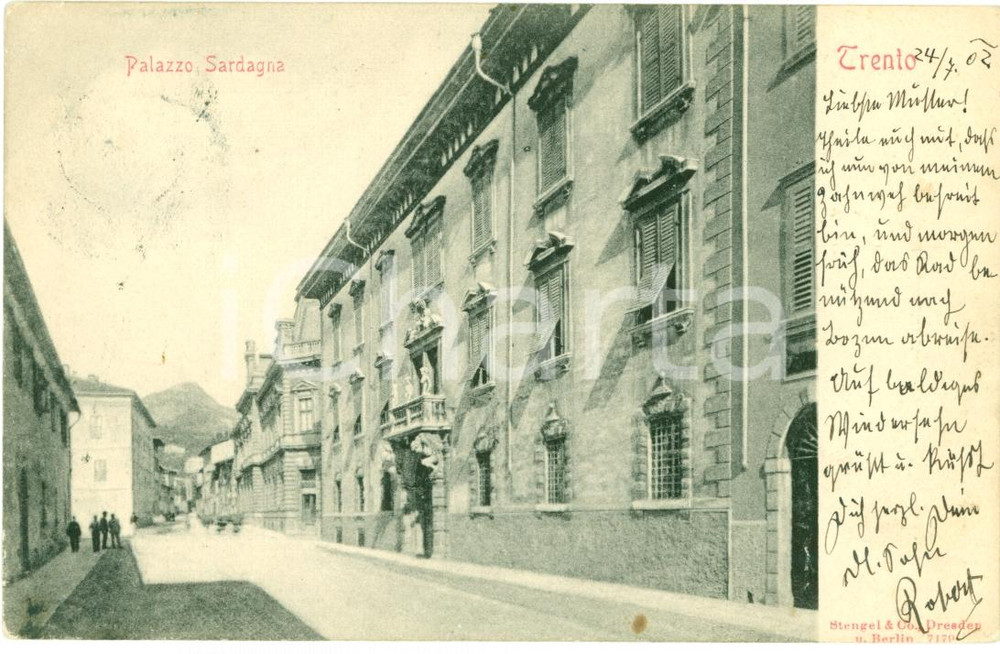Cartolina originale da collezione 1902 TRENTO Scorcio di palazzo SARDAGNA Cartolina FP VG 1