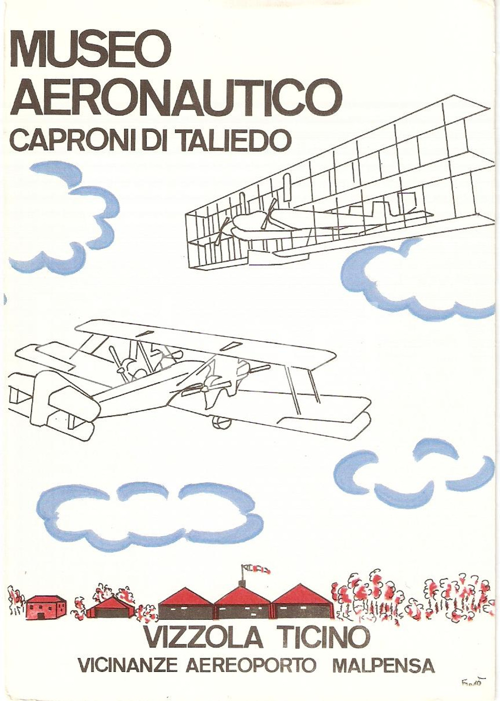 Cartolina originale da collezione 1975 ca VIZZOLA TICINO (VA) Museo aeronautico CAPRONI TALIEDO Illustrata FG NV 1