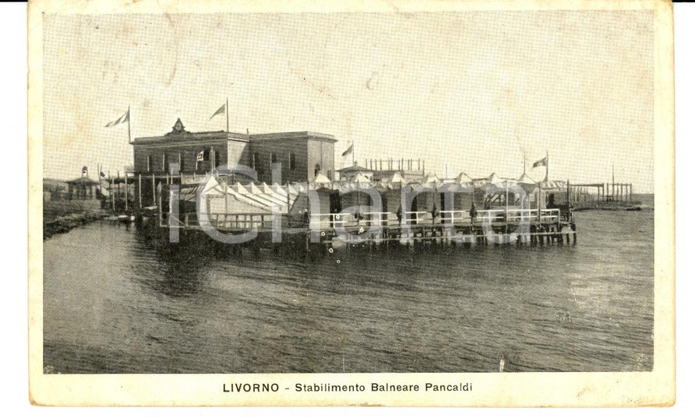 Cartolina originale da collezione 1920 LIVORNO Stabilimento balneare PANCALDI FP VG 1