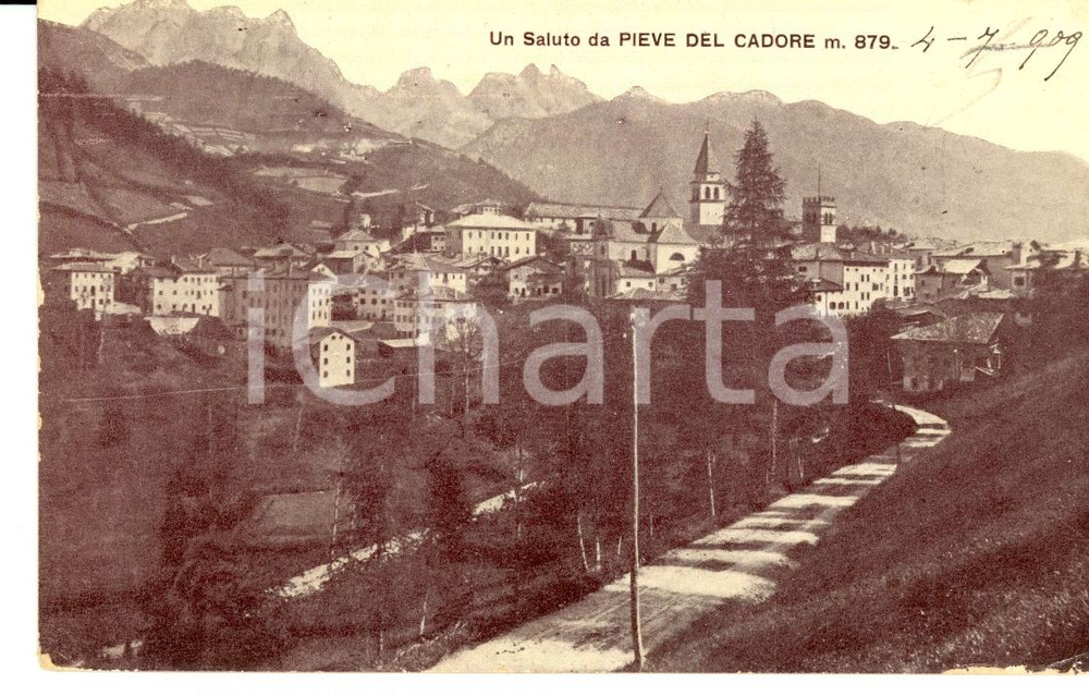 Cartolina originale da collezione 1909 PIEVE DI CADORE BL Panorama Cartolina FP NV 1