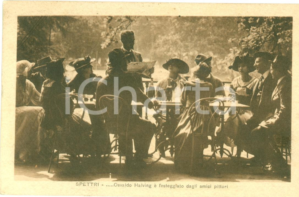 Cartolina originale da collezione 1918 GLI SPETTRI Osvaldo HALVING con gli amici pittori *Cartolina FP VG 1