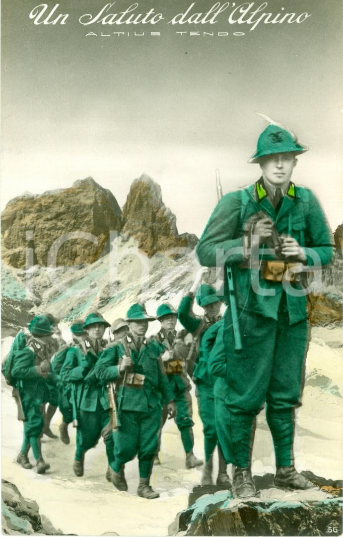 Cartolina originale da collezione 1941 WW2 Un saluto dall ALPINO Illustrata colori Cartolina FP NV 1