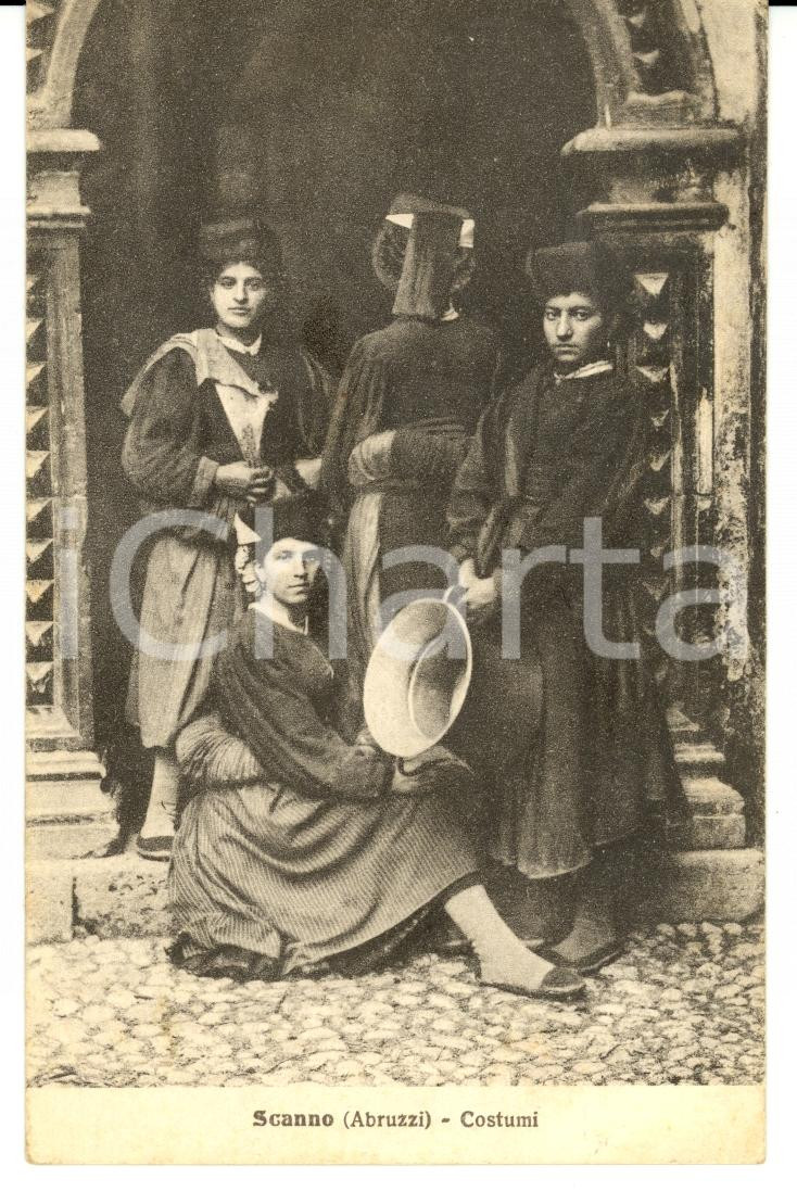 Cartolina originale da collezione 1919 SCANNO (AQ) COSTUMI ABRUZZO Donne in abito tradizionale FP VG 1