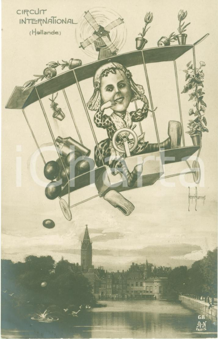 Cartolina originale da collezione 1940 ca OLANDA Queen WILHELMINA Circuit International Illustr. Henri AURRENS FP 1
