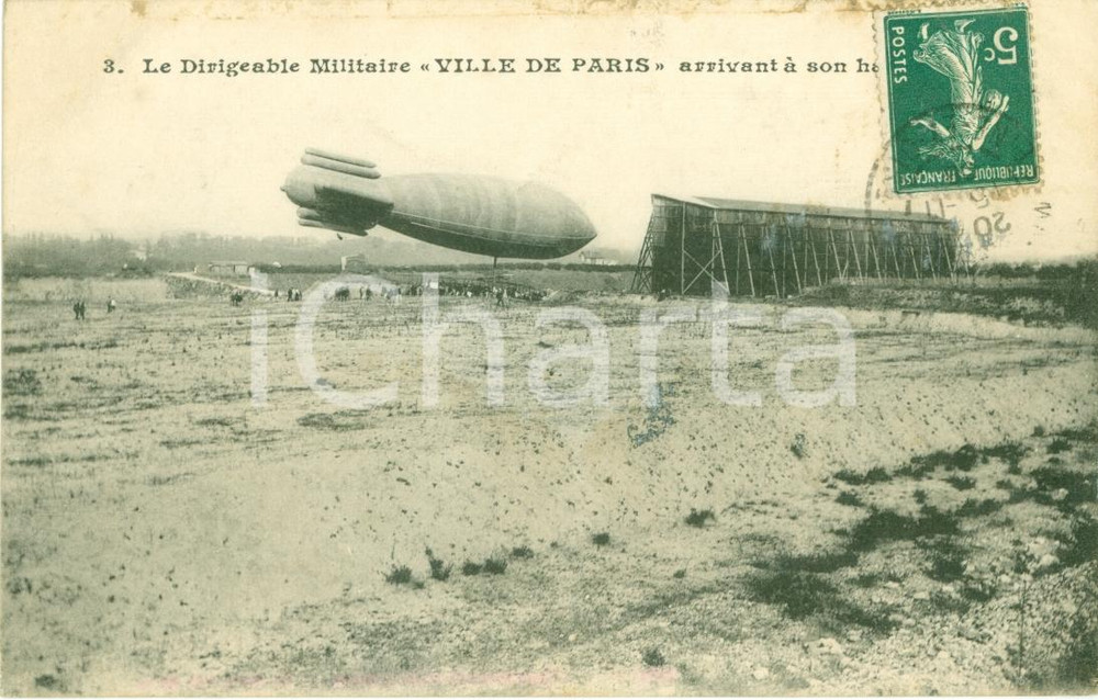 Cartolina originale da collezione 1906 PARIS Dirigibile militare VILLE DE PARIS rientra nell'hangar *Cartolina VG 1