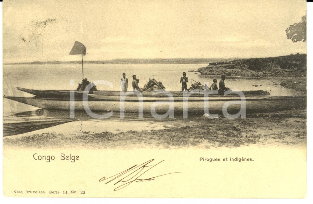 Cartolina originale da collezione 1904 CONGO BELGE Pirogues et indigÃ¨nes Cartolina FP VG 1
