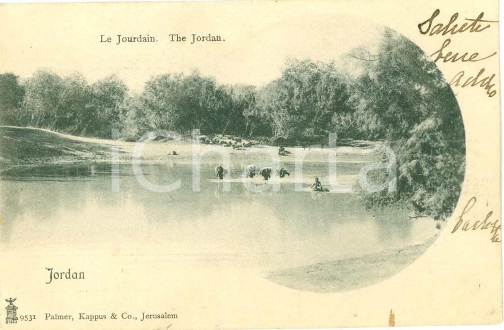 Cartolina originale da collezione 1900 ca ISRAELE Pastori sul fiume GIORDANO per marchesa Ida STANGA Cartolina FP 1