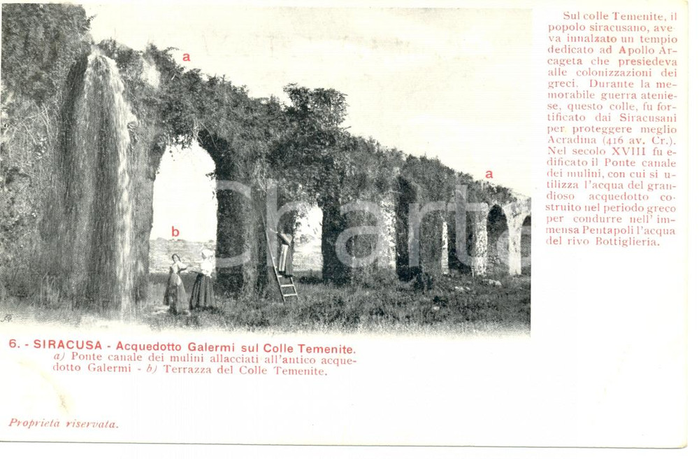 Cartolina originale da collezione 1900 ca SIRACUSA Acquedotto GALERMI sul Colle Temenite Cartolina FP NV 1