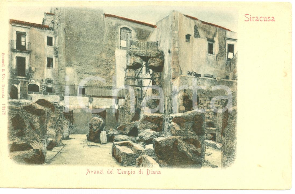 Cartolina originale da collezione 1903 SIRACUSA Avanzi del TEMPIO di DIANA *Cartolina FP NV 1