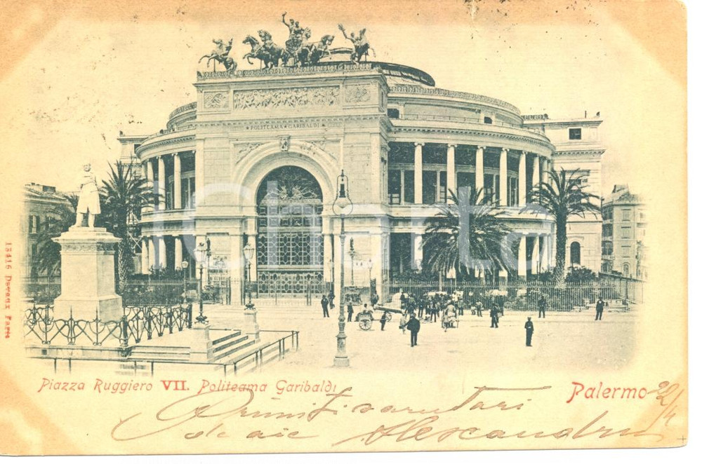 Cartolina originale da collezione 1902 PALERMO Piazza RUGGIERO VII. Politeama GARIBALDI Cartolina FP VG 1