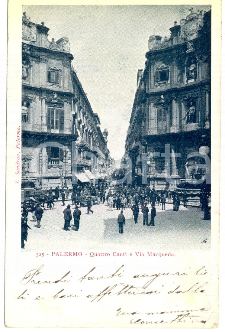 Cartolina originale da collezione 1903 PALERMO Quattro CANTI e Via MACQUEDA Cartolina postale FP VG 1