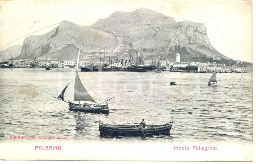 Cartolina originale da collezione 1900 ca PALERMO Monte PELLEGRINO Animata con barche Cartolina FP VG 1