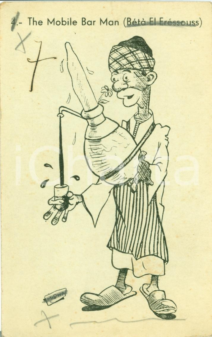 Cartolina originale da collezione 1935 ca AFRICA COLONIALE Satira RAZZISMO The mobile bar man MISCHA Cartolina FP 1