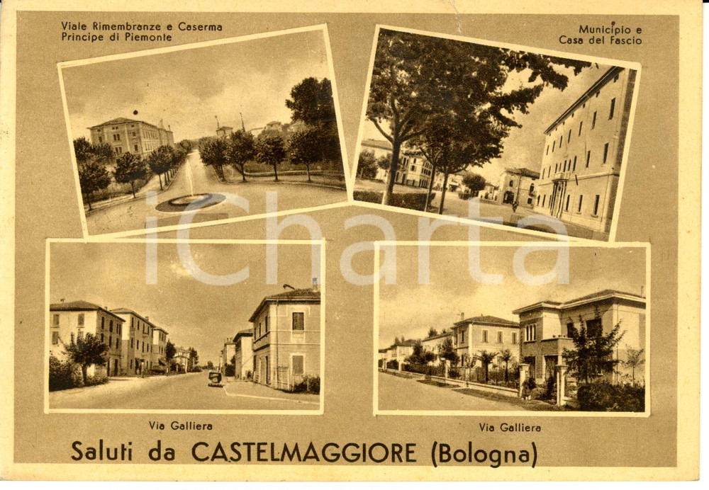 Cartolina originale da collezione 1943 CASTELMAGGIORE (BO) Vedutine della cittÃ  *Cartolina Postale FG VG 1