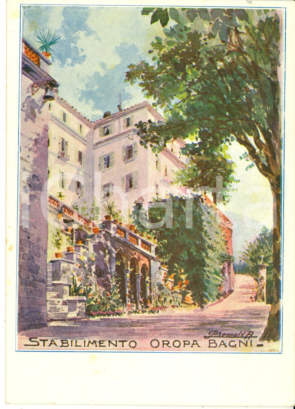 Cartolina originale da collezione 1930 ca OROPA (BI) Stabilimento OROPA BAGNI Ill. PREMOLI *Cartolina FP NV 1