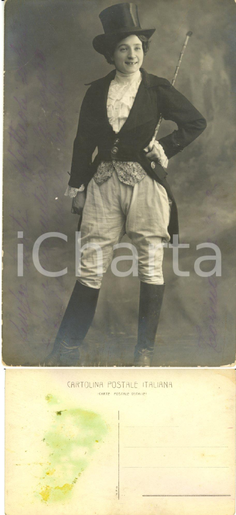 Cartolina originale da collezione 1913 TORINO Cantante operetta Carmela REVELLI vestita da uomo  Foto AUTOGRAFO 1