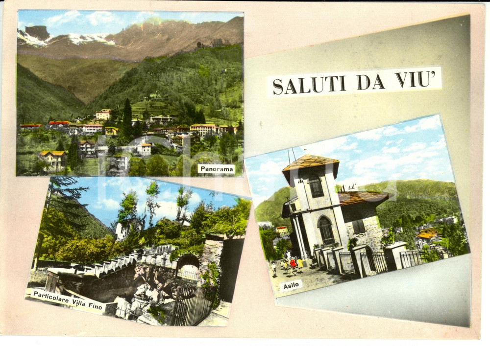 Cartolina originale da collezione 1963 VIU' (TO) Vedutine con asilo e VILLA FINO *Cartolina FG VG 1