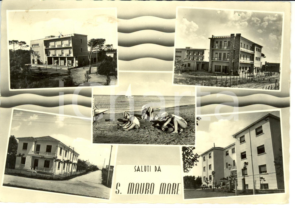 Cartolina originale da collezione 1959 SAN MAURO PASCOLI (FC) Frazione SAN MAURO MARE Vedutine con spiaggia *FG VG 1