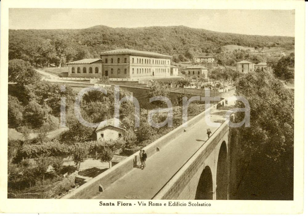 Cartolina originale da collezione 1940 ca SANTA FIORA GR Via ROMA ed edificio scolastico ANIMATA Cartolina FG NV 1