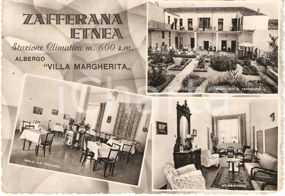 Cartolina originale da collezione 1954 ZAFFERANA ETNEA CT Vedutine Albergo VILLA MARGHERITA Cartolina FG VG 1
