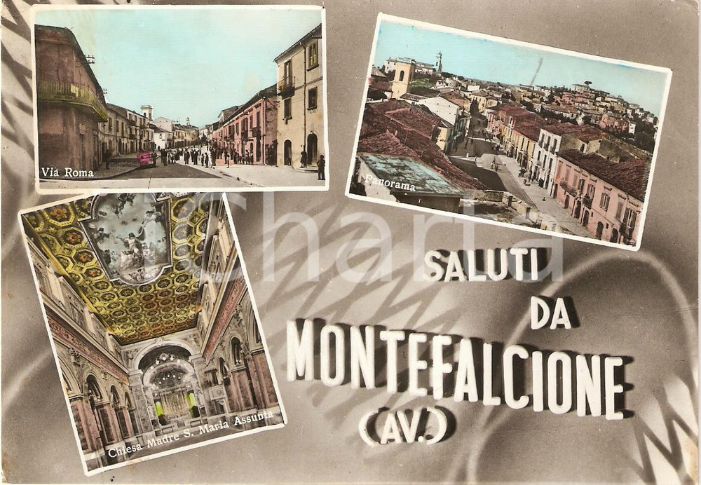 Cartolina originale da collezione 1968 MONTEFALCIONE AV Vedutine VIA ROMA Chiesa SANTA MARIA ASSUNTA FG VG 1