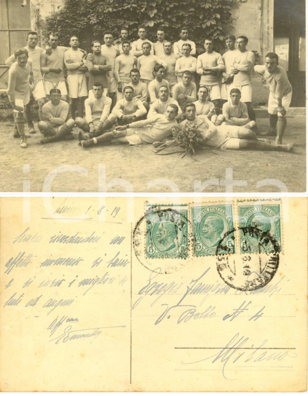Cartolina originale da collezione 1919 LEVICO TERME (TN) Squadra di calcio in posa con mazzo di fiori *FP VG 1