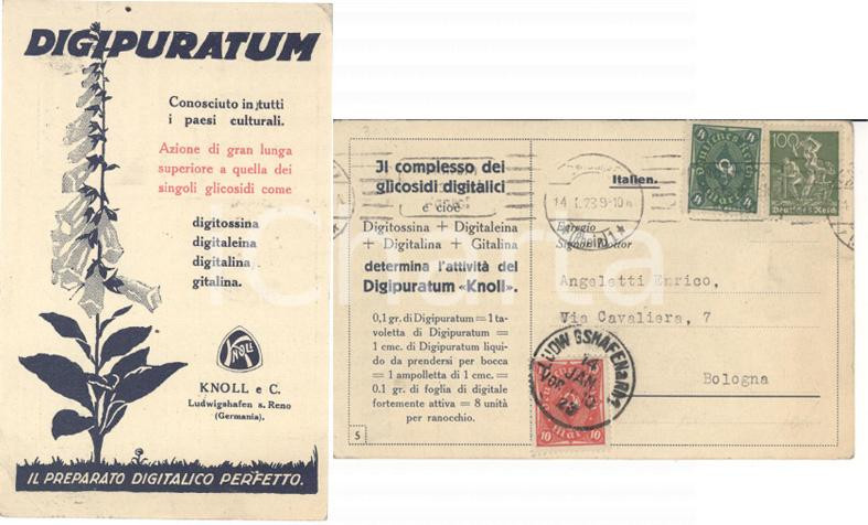 Materiale pubblicitario d’epoca 1923 LUDWIGSHAFEN SUL RENO D DIGIPURATUM KNOLL PubblicitÃ  farmaceutica FP VG 1