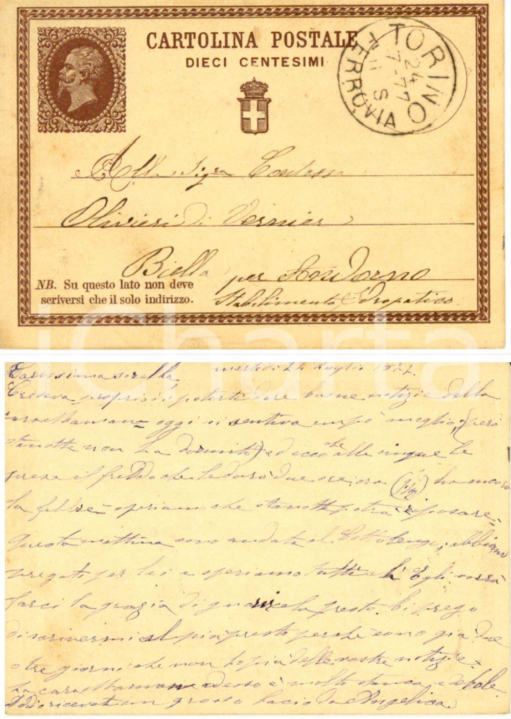 Autografo originale 1877 TORINO Angelica REVIGLIO DELLA VENERIA prega per madre moribonda *AUTOGRAFO 1