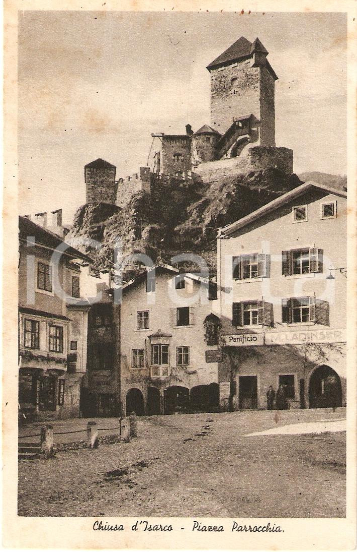 Cartolina originale da collezione 1936 CHIUSA (BZ) Piazza PARROCCHIA Panificio LADINSER Valle ISARCO *Cartolina FG 1