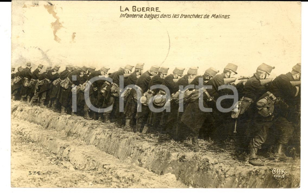 Cartolina originale da collezione 1914 WW1 MALINES B Fanteria belga schierata in trincea Cartolina RARA FP VG 1