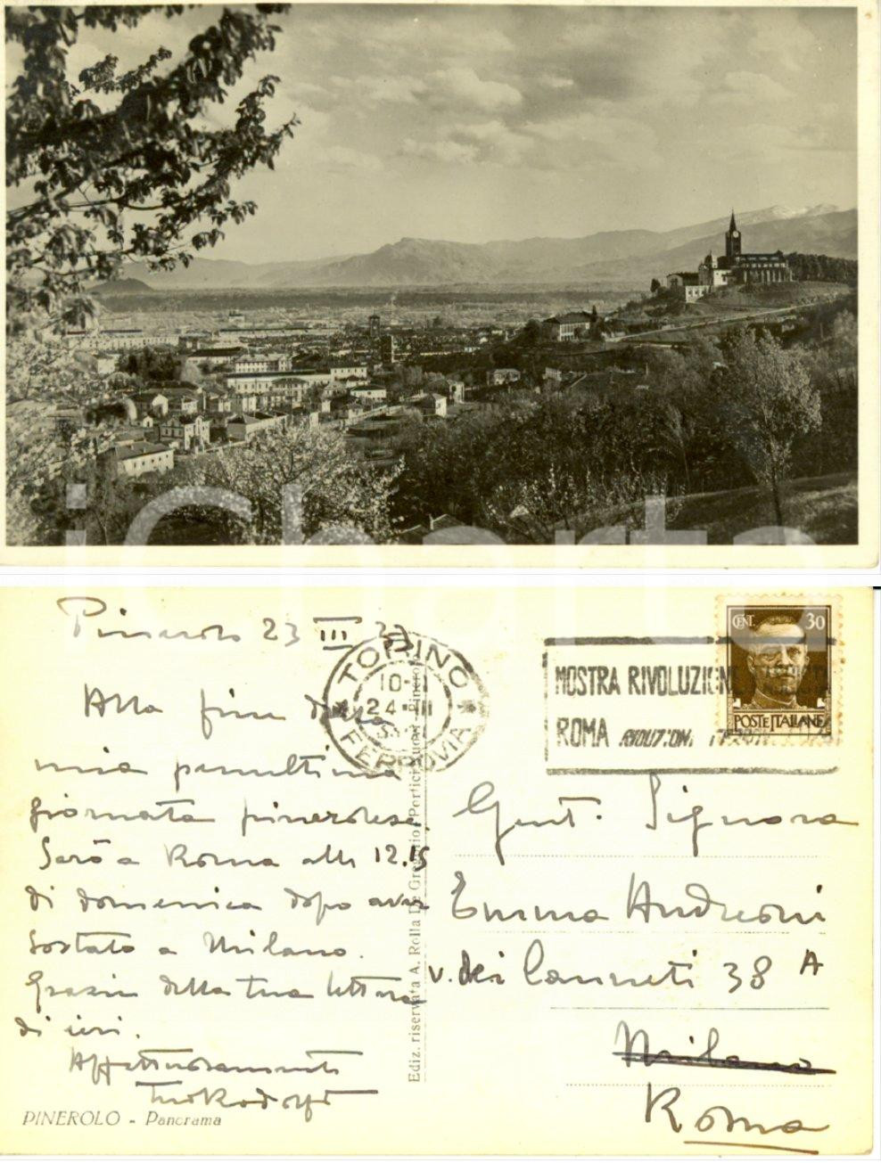 Cartolina originale da collezione 1933 PINEROLO TO Panorama Autografo col. Rodolfo ANDREONI FP VG 1