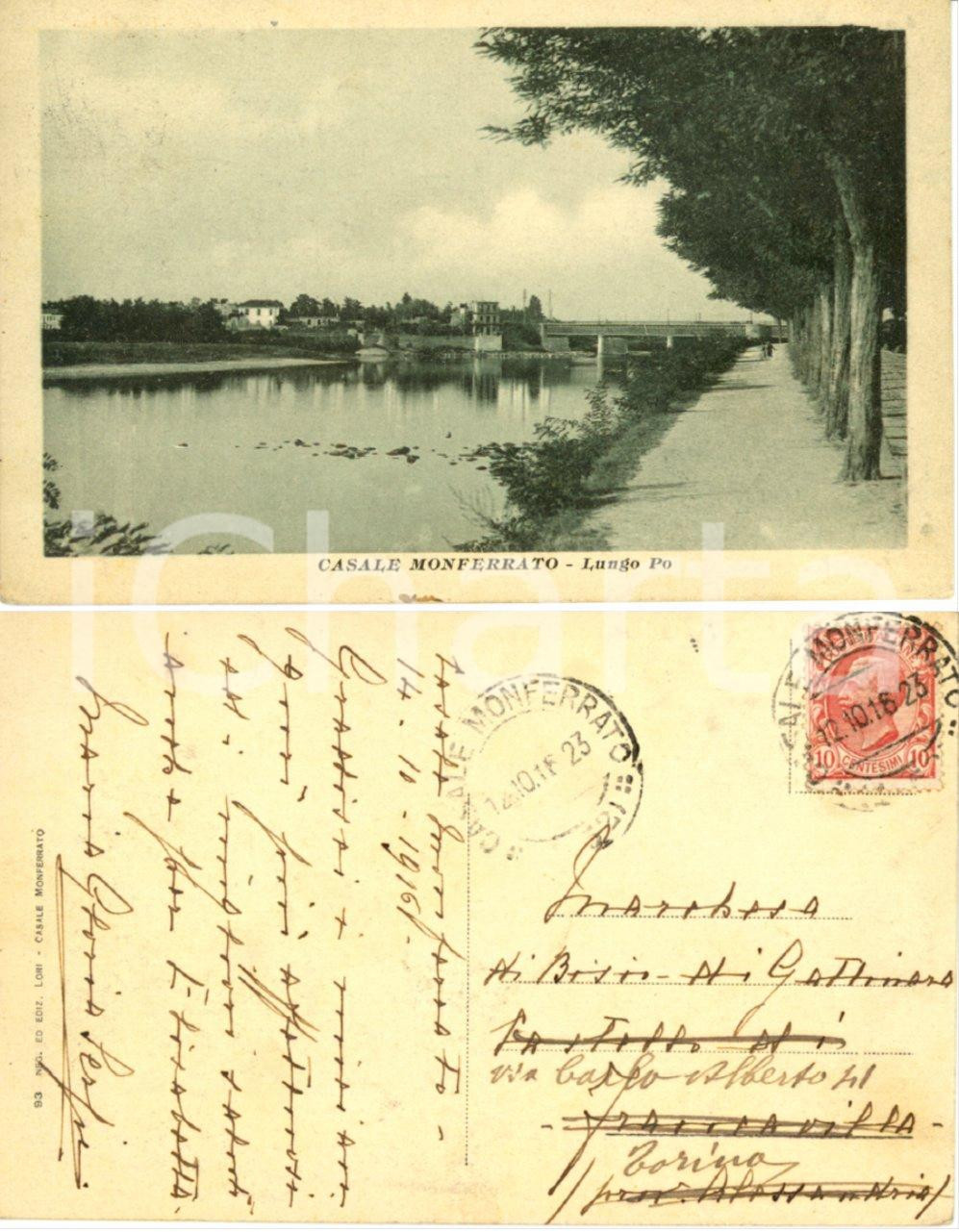 Cartolina originale da collezione 1916 CASALE MONFERRATO AL Lungo Po Autografo Maria GLORIA SERPI FP VG 1