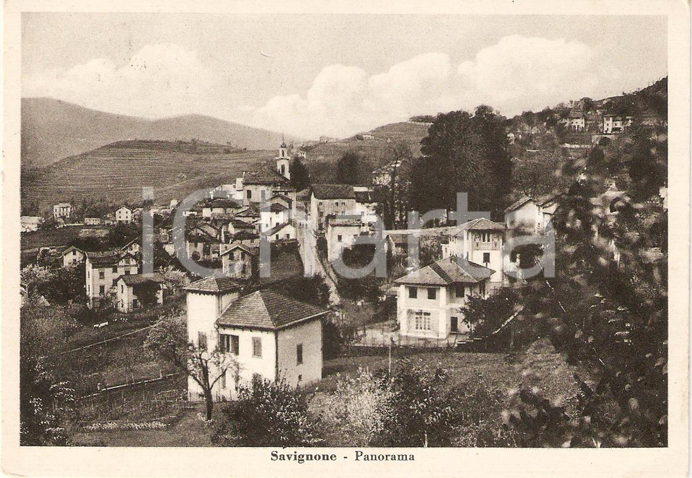 Cartolina originale da collezione 1957 SAVIGNONE (GE) Veduta panoramica del paese *Cartolina FG VG 1