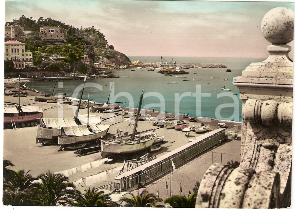 Cartolina originale da collezione 1953 SESTRI LEVANTE (GE) Panorama con il porto e i castelli *Cartolina FG VG 1