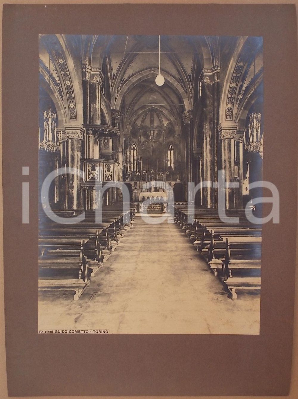 Fotografia d epoca originale 1940 ca CHIERI TO Interno chiesa di SAN GIORGIO Foto ed. Guido COMETTO 1