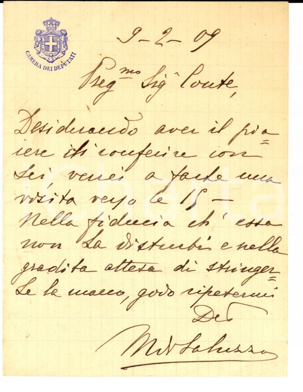 Autografo originale 1909 ROMA Lettera on. marchese Marco DI SALUZZO DI PAESANA AUTOGRAFO 1