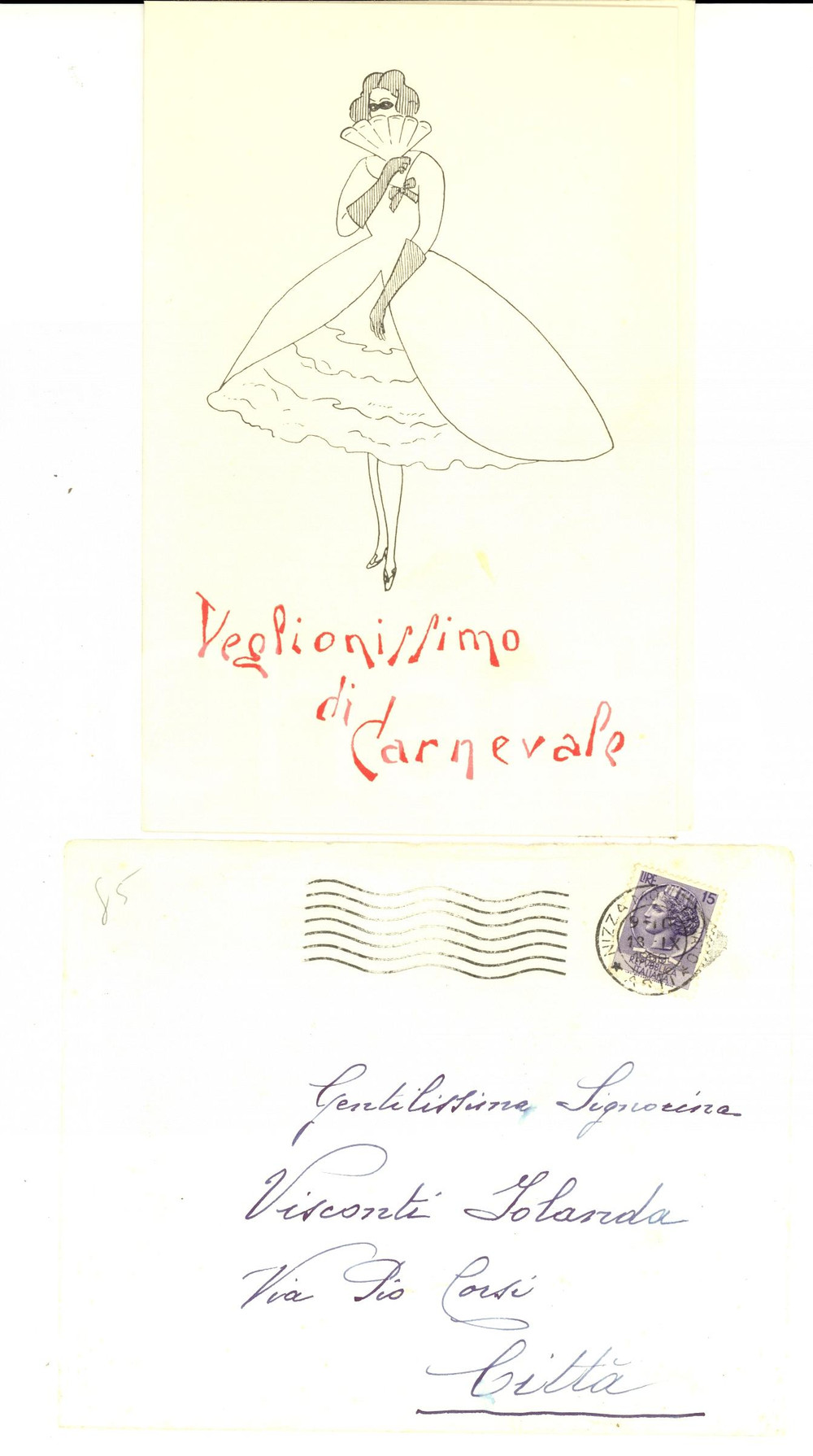 Oggetto da collezione cartaceo 1960 NIZZA MONFERRATO AL Circolo Sociale  Veglionissimo di Carnevale Invito 1