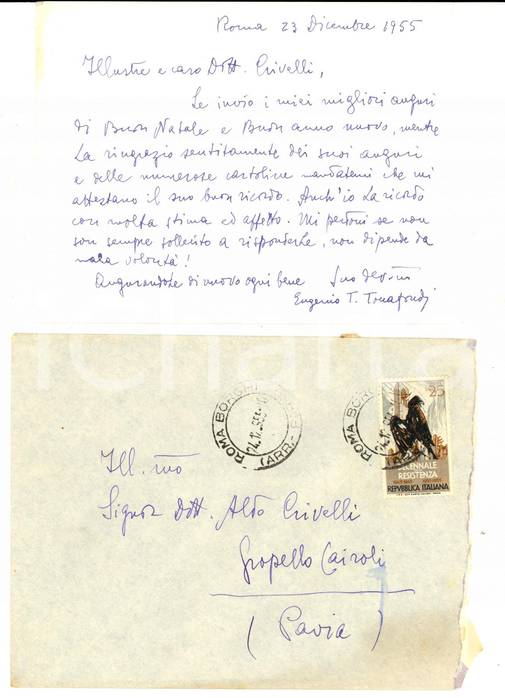 Autografo originale 1955 ROMA Auguri di Eugenio Teodolfo TOCCAFONDI teologo AUTOGRAFO 1