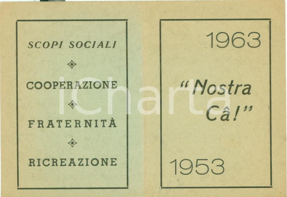 Oggetto da collezione cartaceo 1963 TORINO Gruppo familiare NOSTRA CA  Tessera Lucia BELLOSIO sconti negozi 1